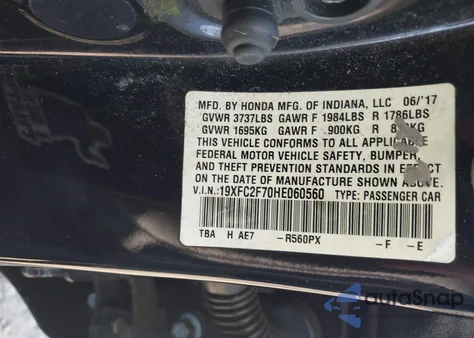 2017 Honda Civic Ex из США, поврежденный, VIN 19XFC2F70HE060560